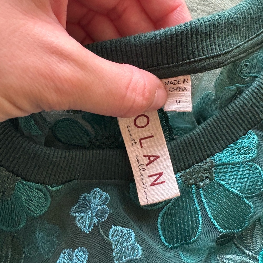 Anthropologie Dolan Left Coast Flower Appliqué Sheer Tee - Picture 3 of 3